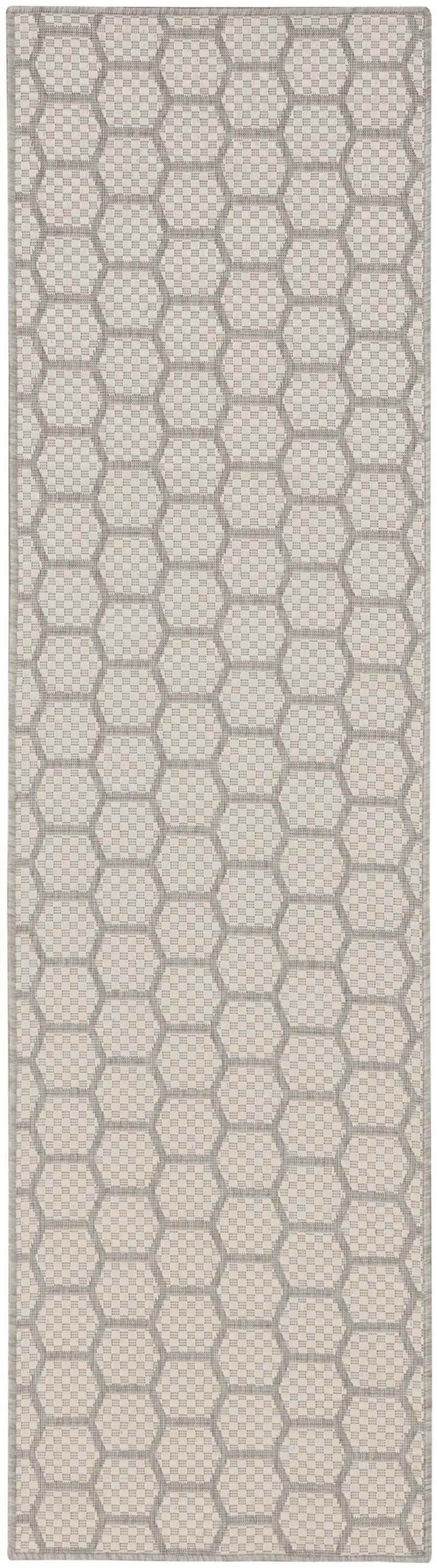 8' Gray And Ivory Geometric Indoor Outdoor Runner Rug Homeroots Outdoor