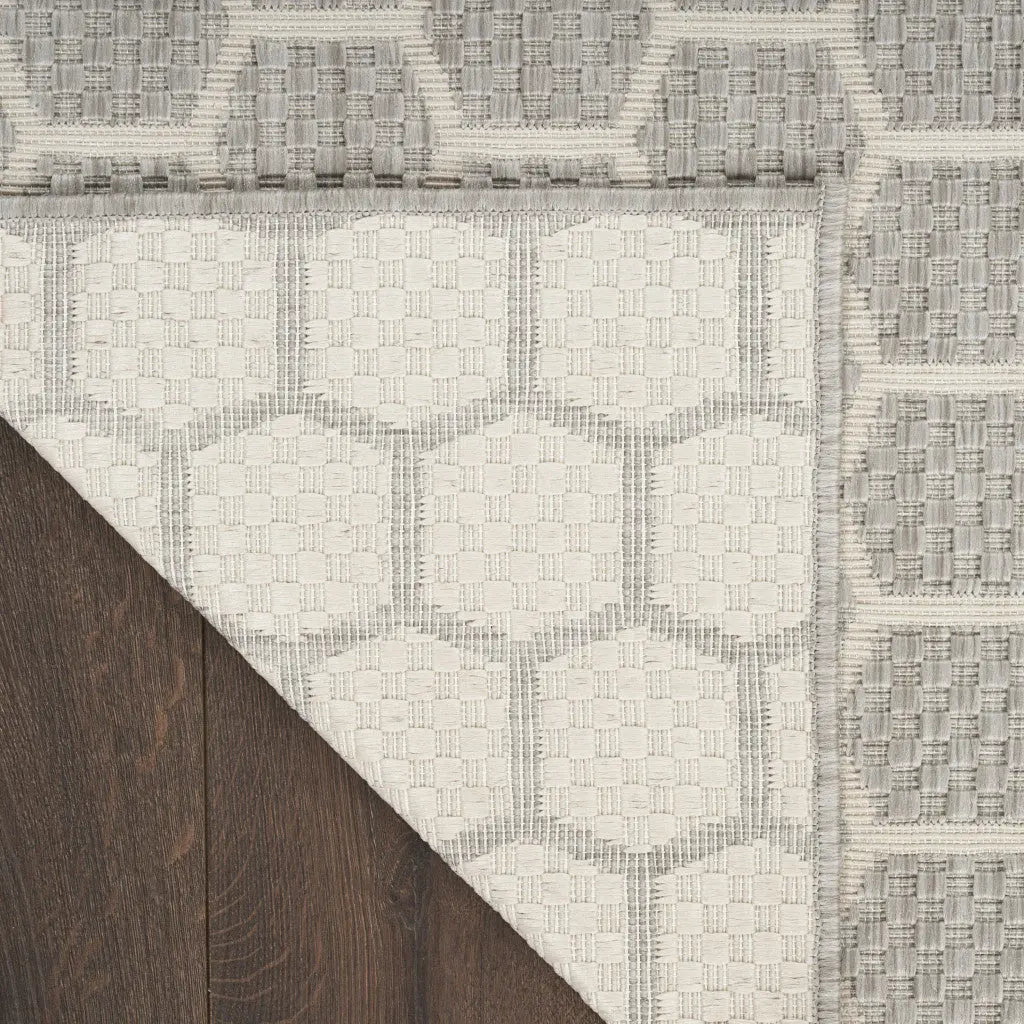8' Gray And Ivory Geometric Indoor Outdoor Runner Rug Homeroots Outdoor