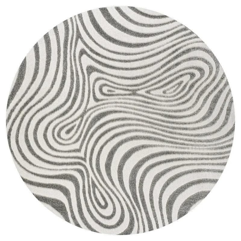 8' Gray And Ivory Round Abstract Indoor Outdoor Area Rug Homeroots Outdoor