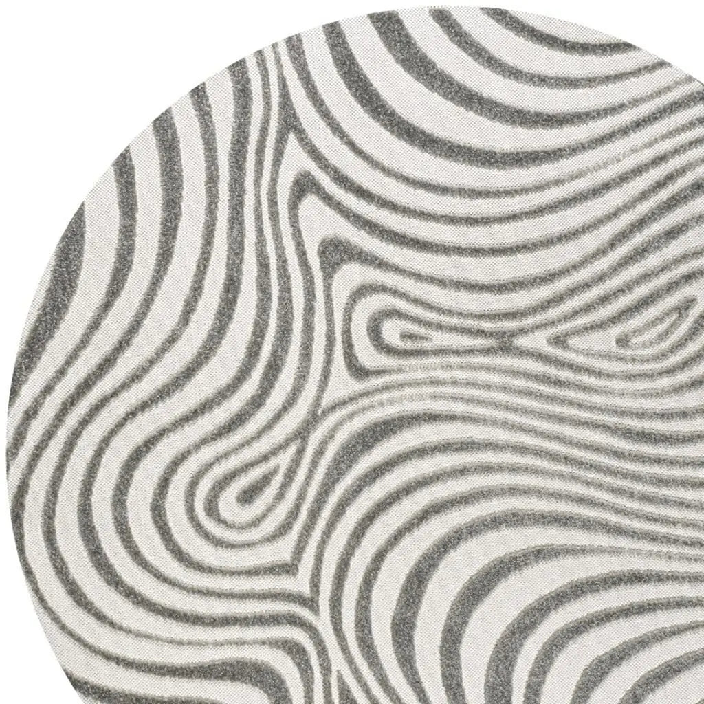 8' Gray And Ivory Round Abstract Indoor Outdoor Area Rug Homeroots Outdoor