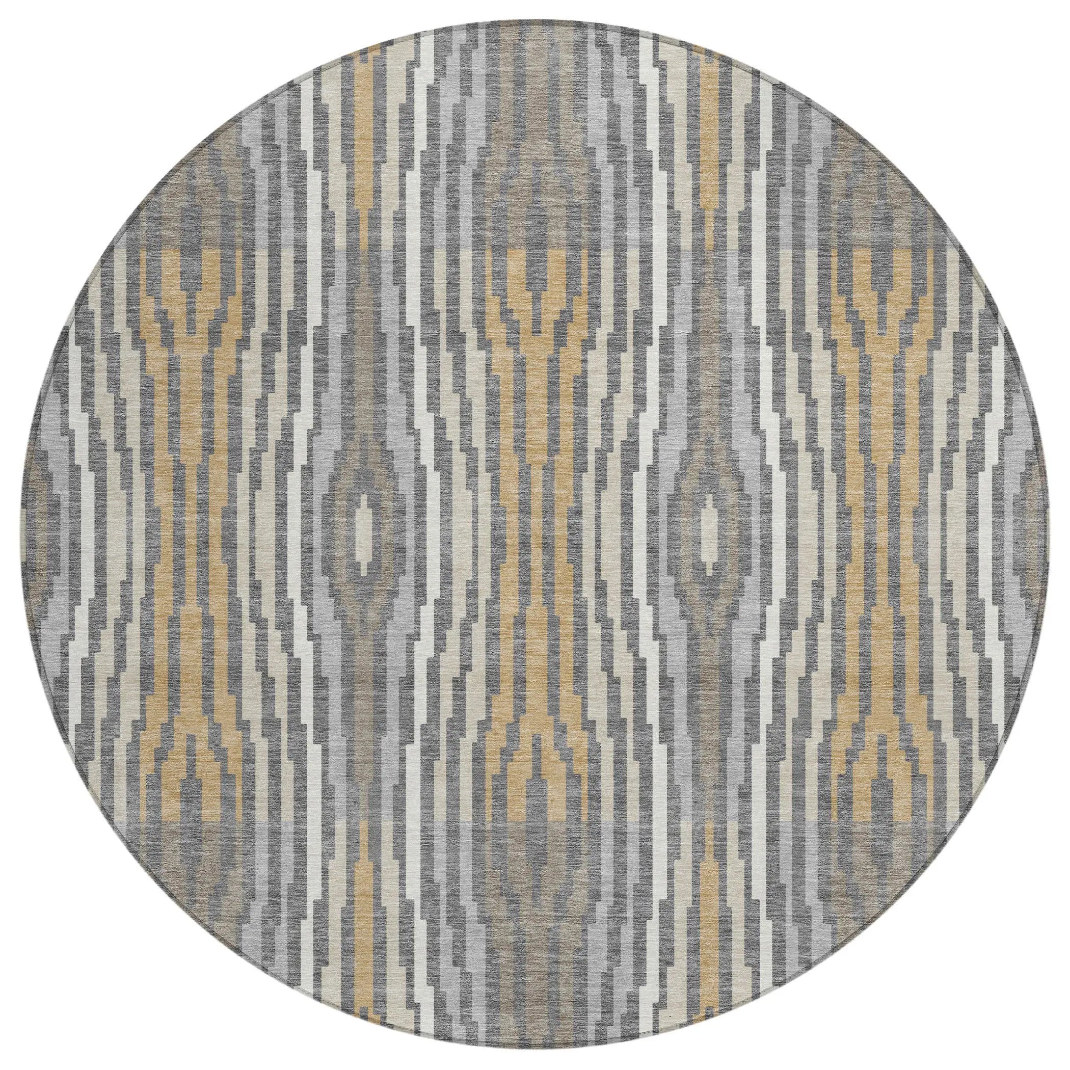 8' Gray And Ivory Round Abstract Washable Indoor Outdoor Area Rug Homeroots Outdoor