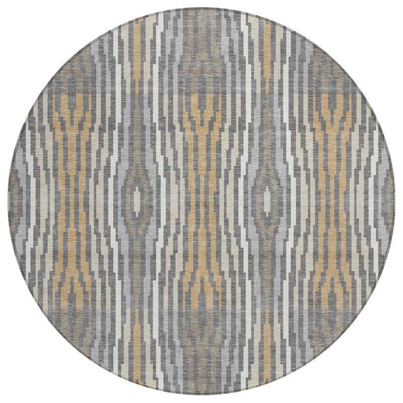 8' Gray And Ivory Round Abstract Washable Indoor Outdoor Area Rug Homeroots Outdoor