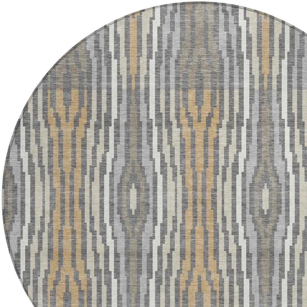 8' Gray And Ivory Round Abstract Washable Indoor Outdoor Area Rug Homeroots Outdoor