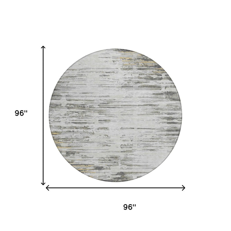 8' Gray And Ivory Round Abstract Washable Indoor Outdoor Area Rug Homeroots Outdoor