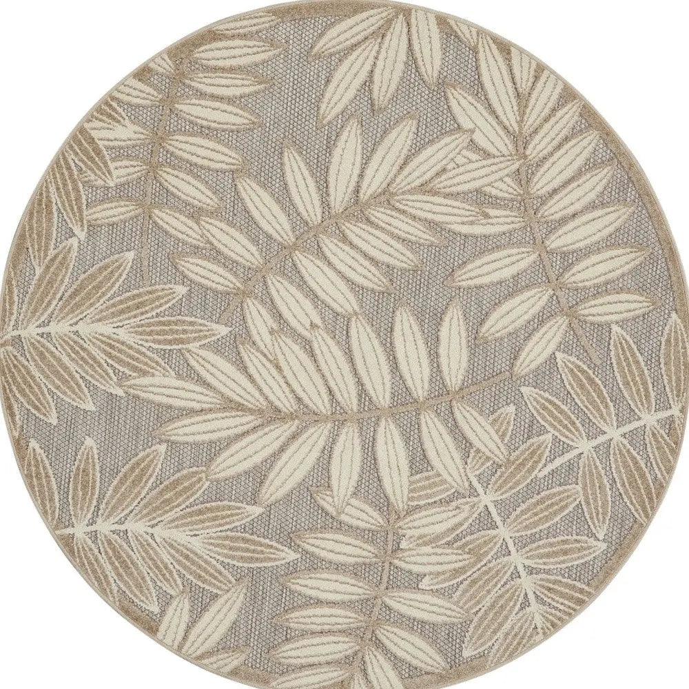 8' Gray And Ivory Round Floral Indoor Outdoor Area Rug Homeroots Outdoor
