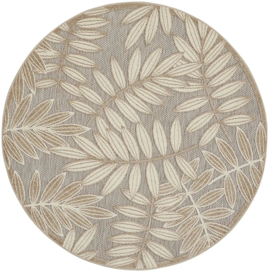 8' Gray And Ivory Round Floral Indoor Outdoor Area Rug Homeroots Outdoor