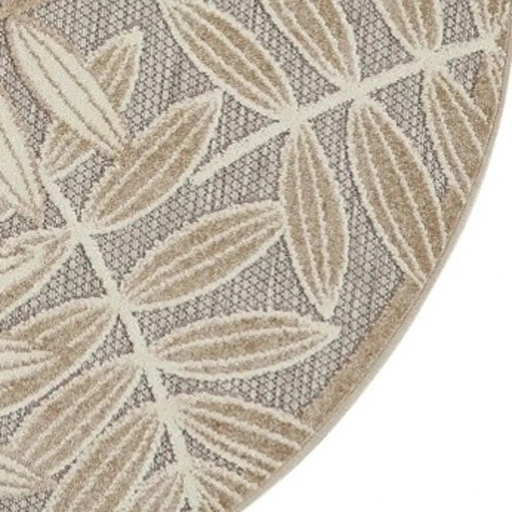 8' Gray And Ivory Round Floral Indoor Outdoor Area Rug Homeroots Outdoor