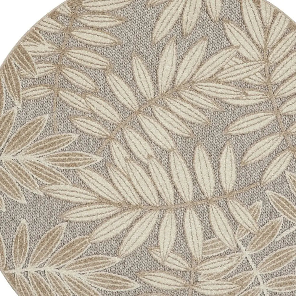 8' Gray And Ivory Round Floral Indoor Outdoor Area Rug Homeroots Outdoor