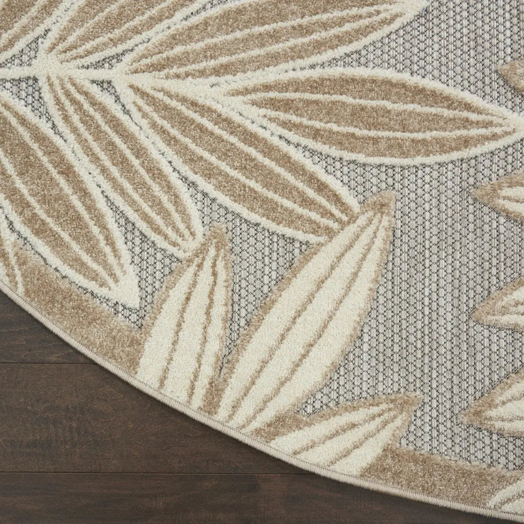 8' Gray And Ivory Round Floral Indoor Outdoor Area Rug Homeroots Outdoor