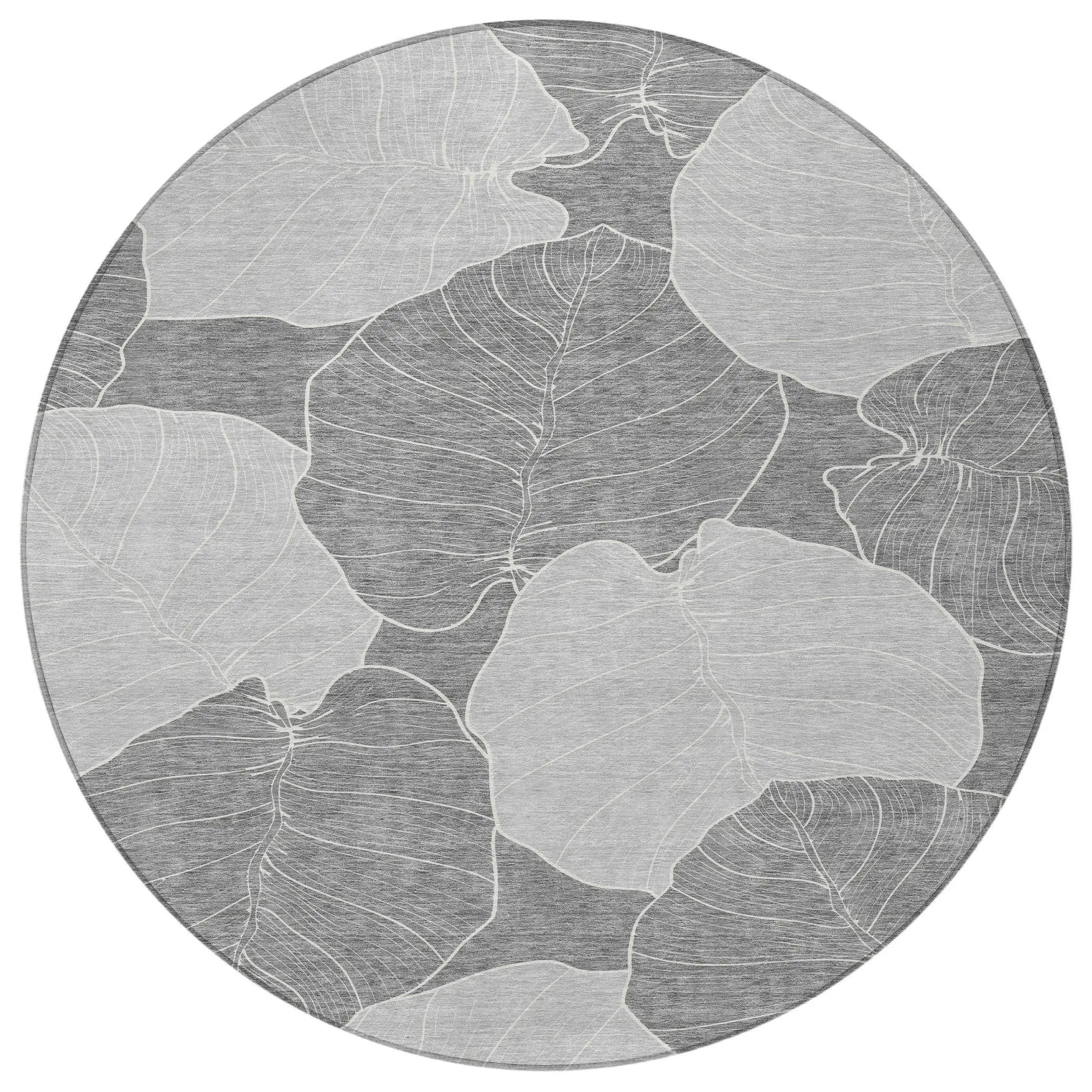 8' Gray And Ivory Round Floral Washable Indoor Outdoor Area Rug Homeroots Outdoor