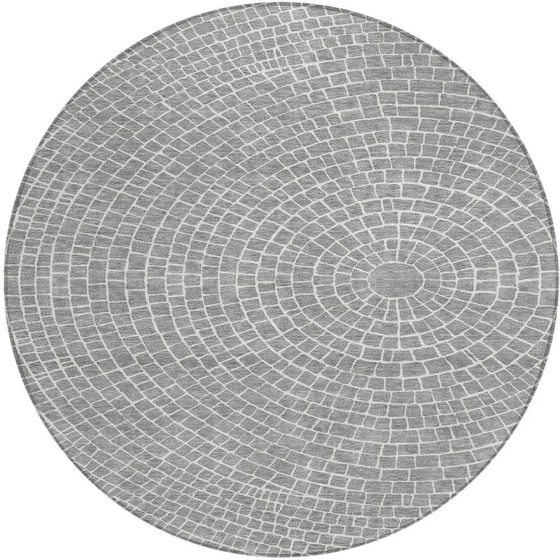 8' Gray And Ivory Round Geometric Washable Indoor Outdoor Area Rug Homeroots Outdoor