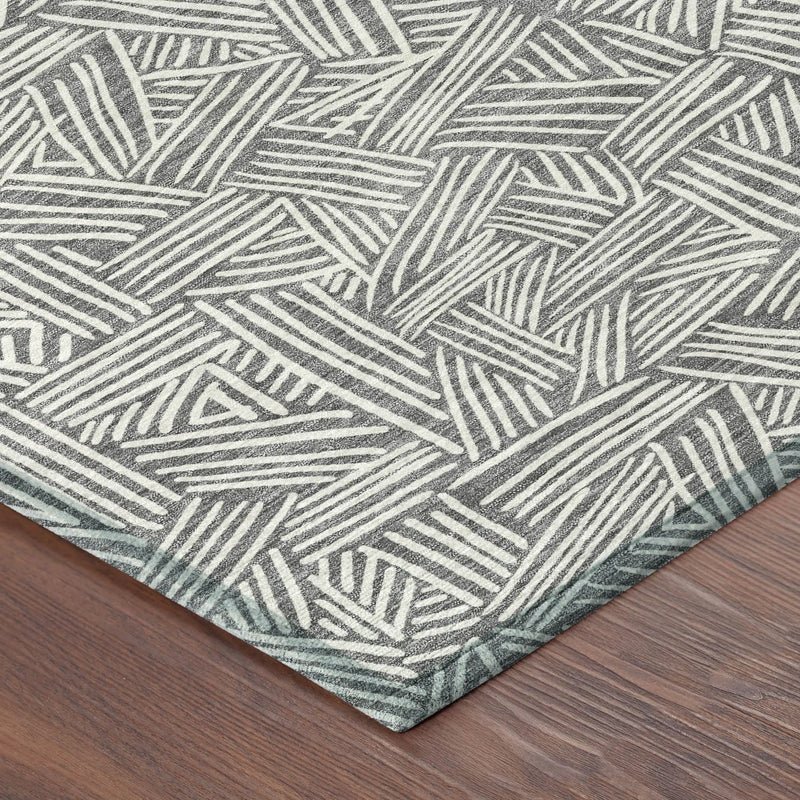 8' Gray And Ivory Round Geometric Washable Indoor Outdoor Area Rug Homeroots Outdoor