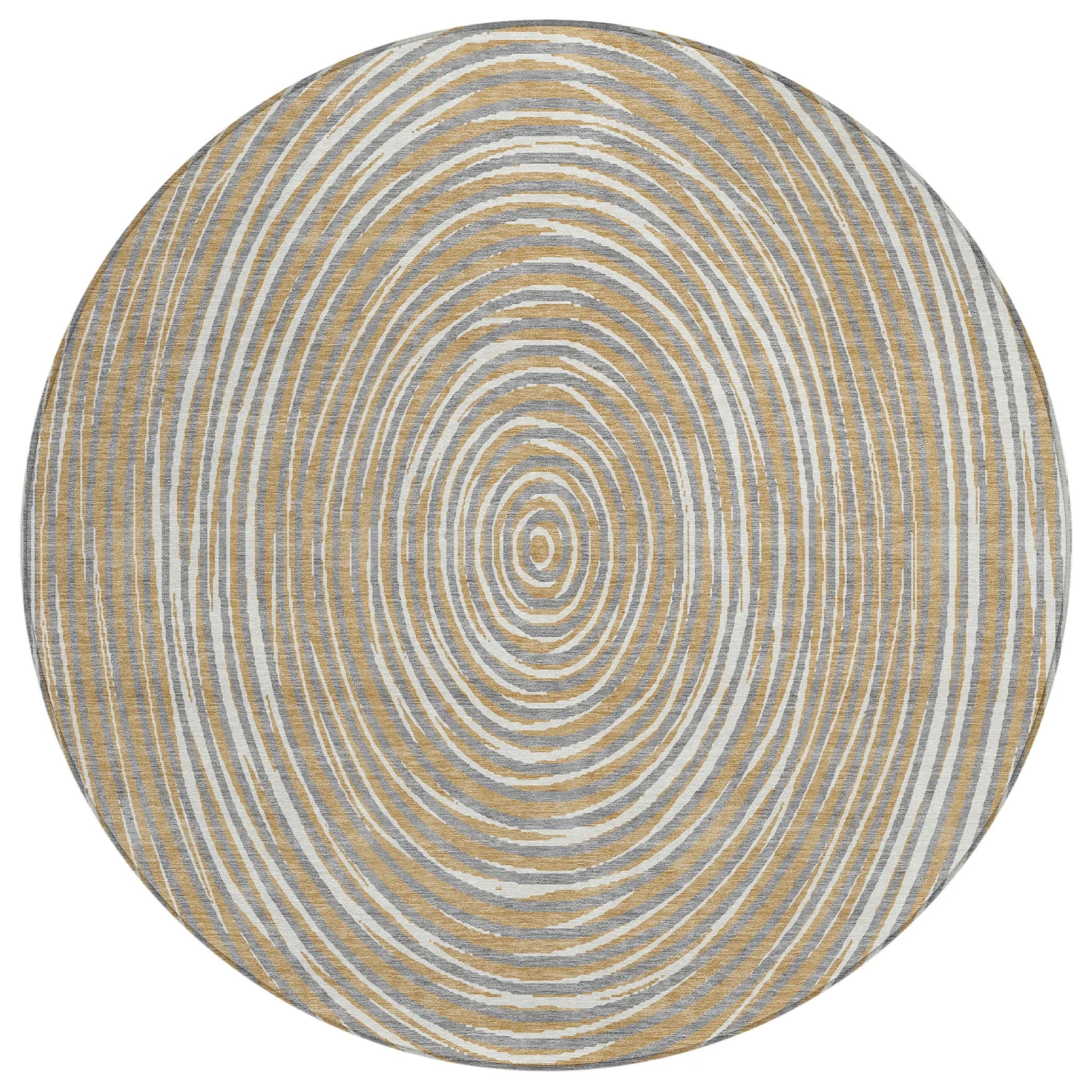 8' Gray And Ivory Round Geometric Washable Indoor Outdoor Area Rug Homeroots Outdoor