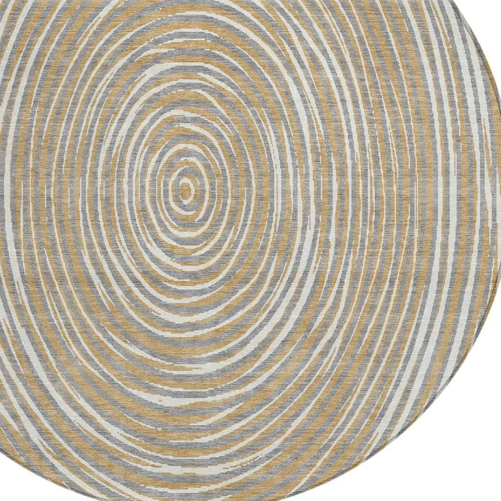 8' Gray And Ivory Round Geometric Washable Indoor Outdoor Area Rug Homeroots Outdoor