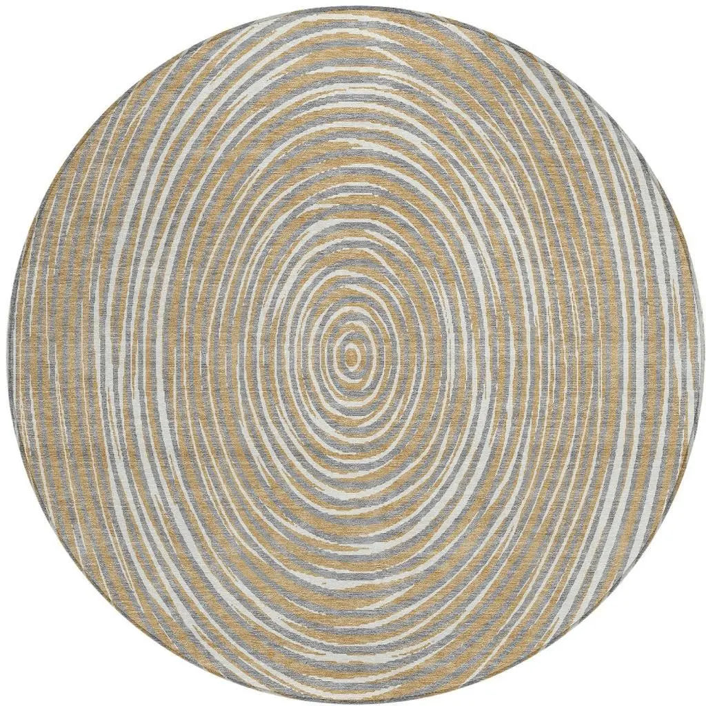 8' Gray And Ivory Round Geometric Washable Indoor Outdoor Area Rug Homeroots Outdoor