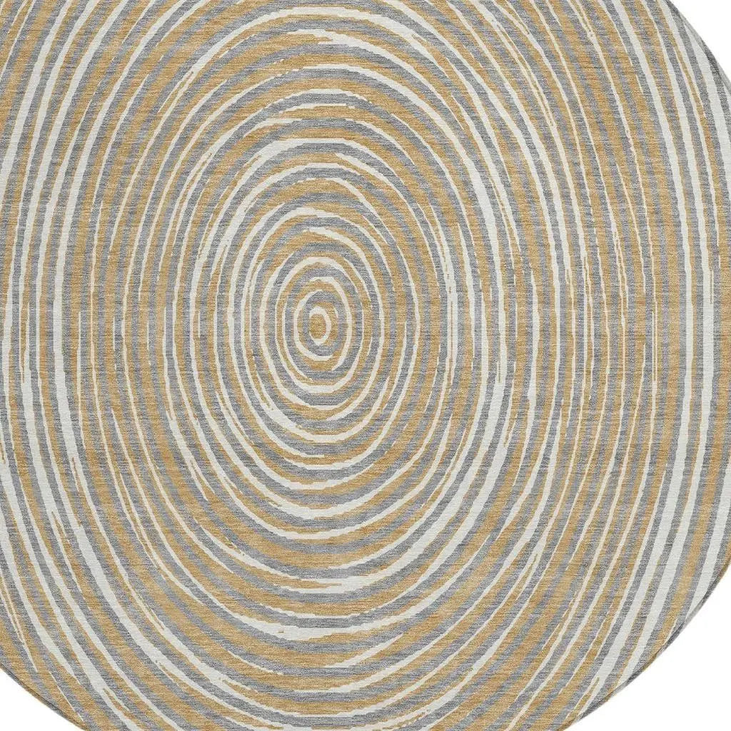 8' Gray And Ivory Round Geometric Washable Indoor Outdoor Area Rug Homeroots Outdoor