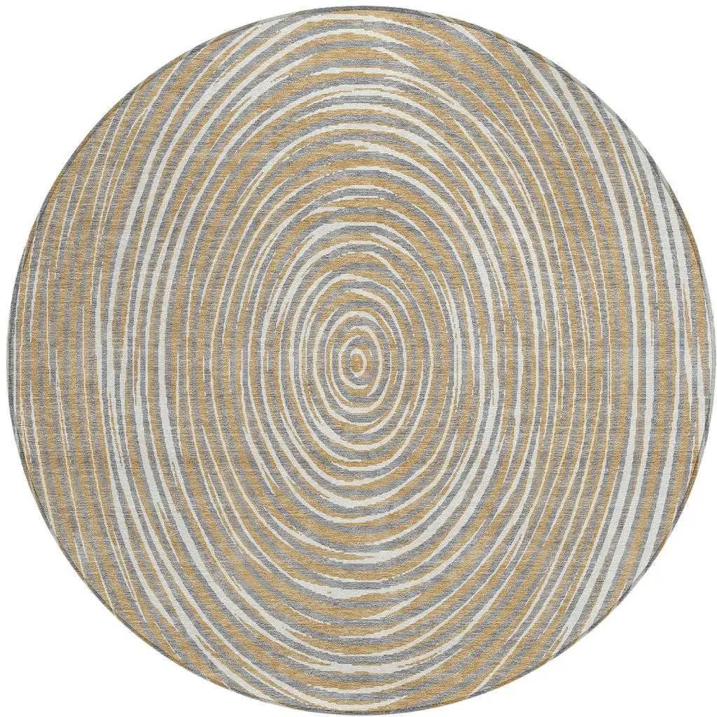 8' Gray And Ivory Round Geometric Washable Indoor Outdoor Area Rug Homeroots Outdoor