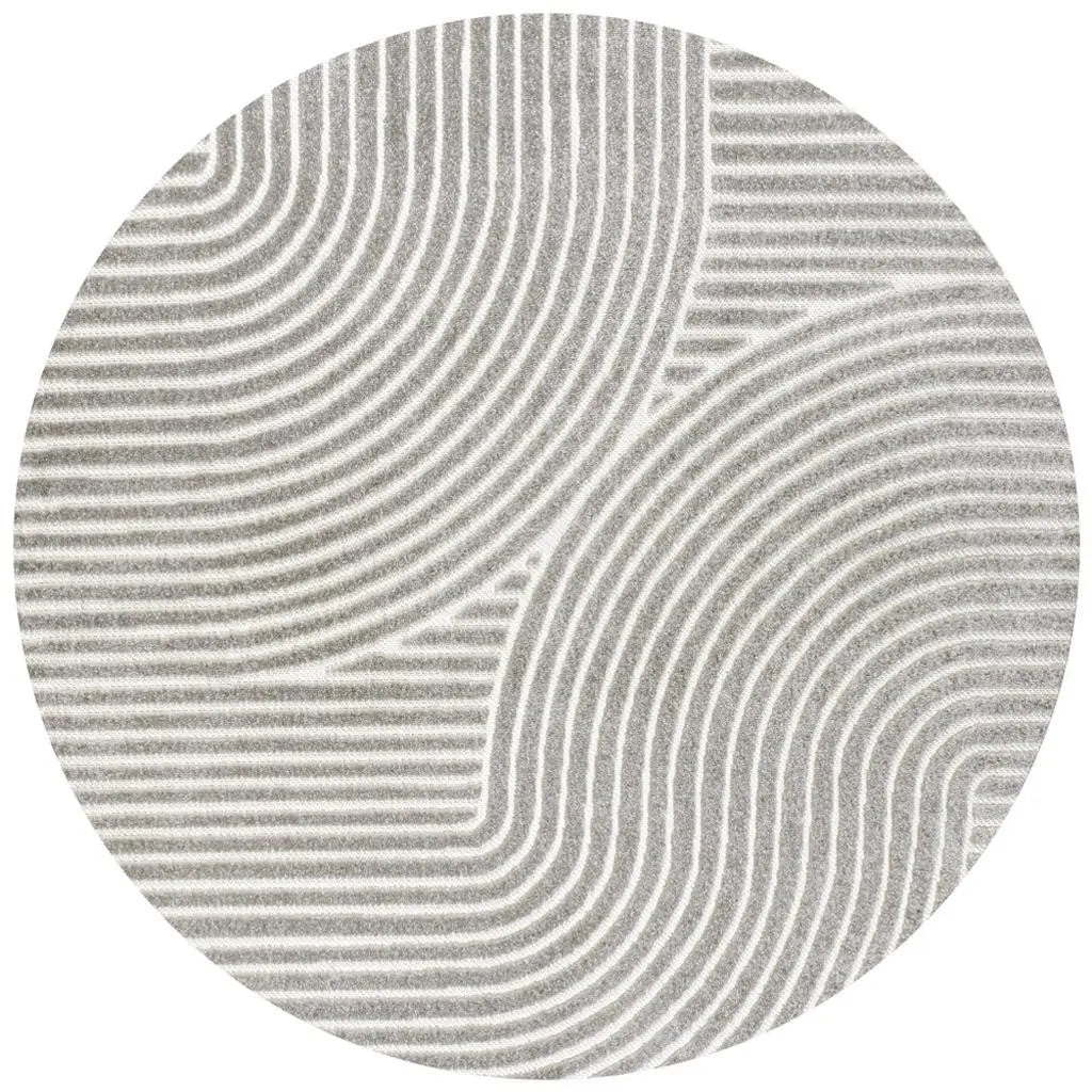 8' Gray And Ivory Round Striped Indoor Outdoor Area Rug Homeroots Outdoor