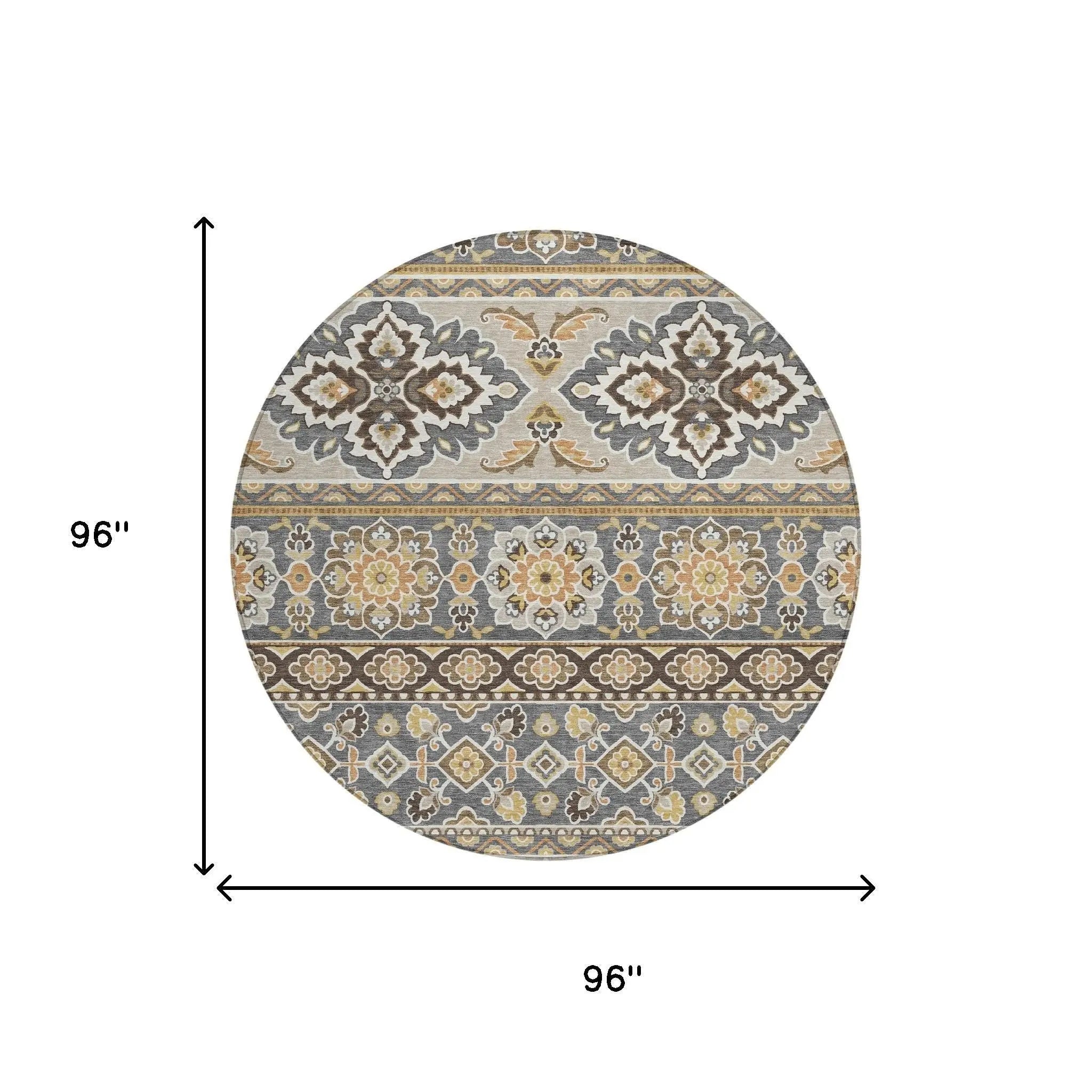 8' Gray And Ivory Round Tribal Washable Indoor Outdoor Area Rug Homeroots Outdoor