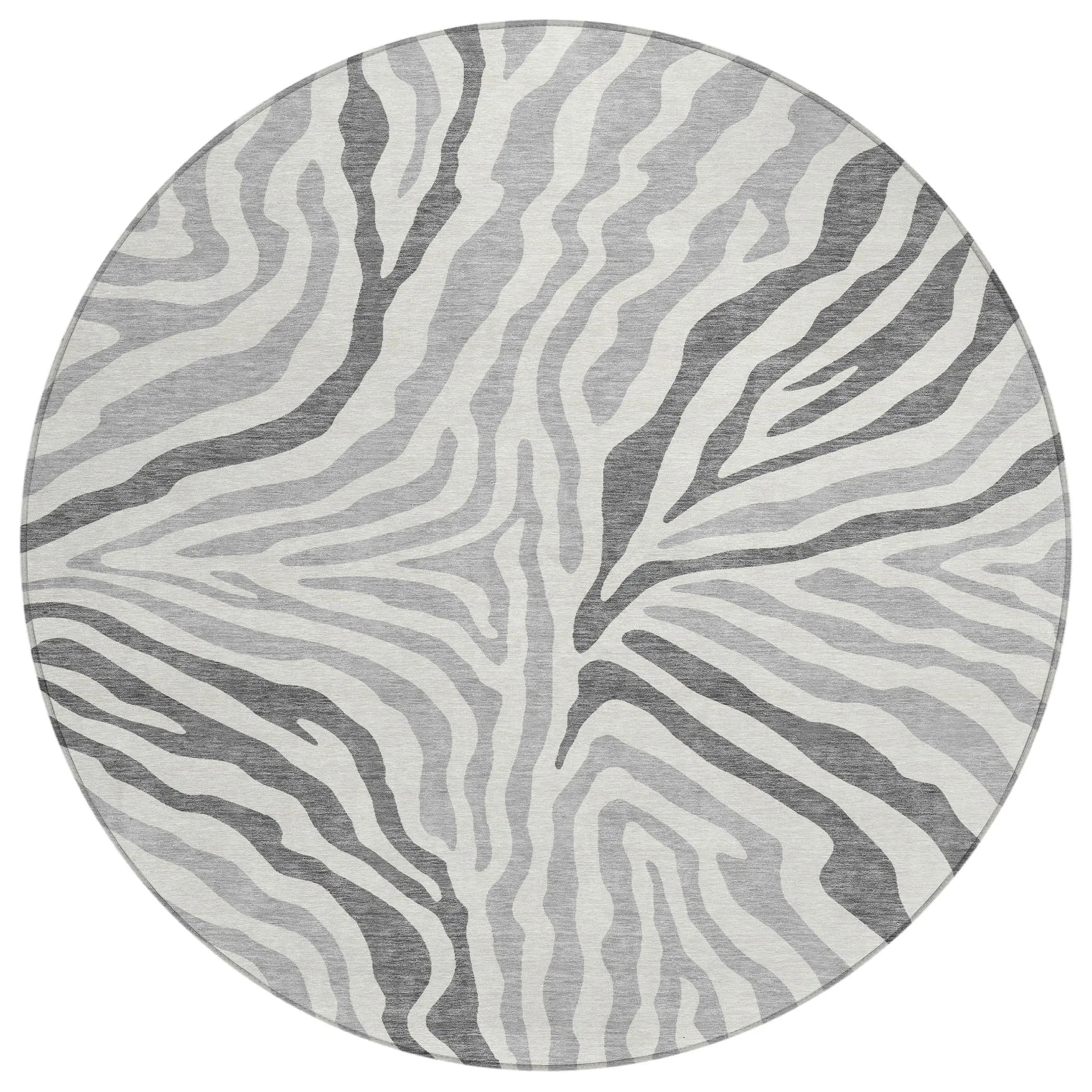 8' Gray And Ivory Round Zebra Print Washable Indoor Outdoor Area Rug Homeroots Outdoor