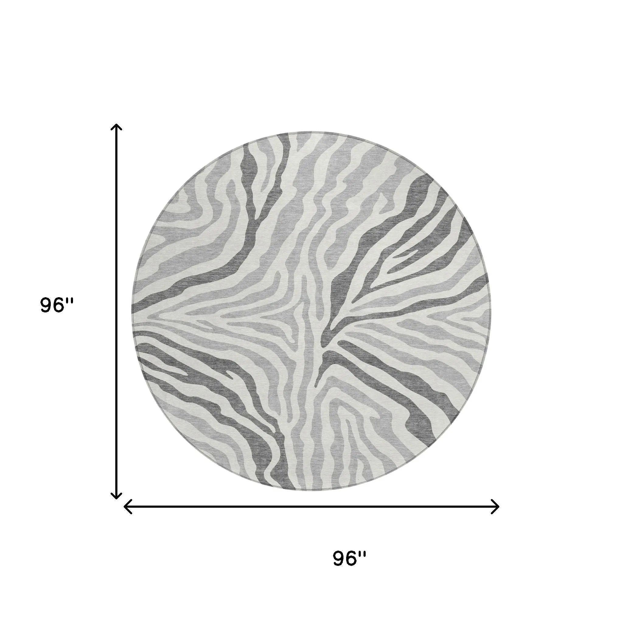 8' Gray And Ivory Round Zebra Print Washable Indoor Outdoor Area Rug Homeroots Outdoor