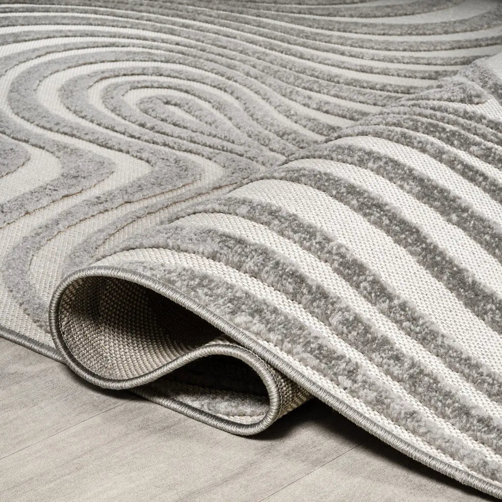 8' Gray And Ivory Square Abstract Indoor Outdoor Area Rug Homeroots Outdoor