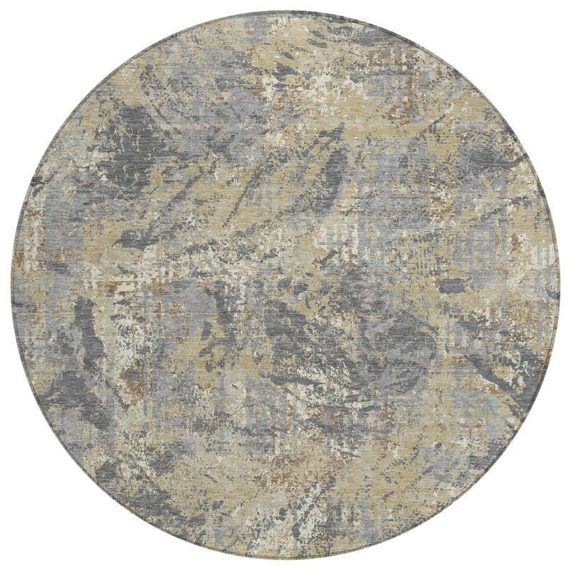 8' Gray And Khaki Round Abstract Washable Indoor Outdoor Area Rug Homeroots Outdoor
