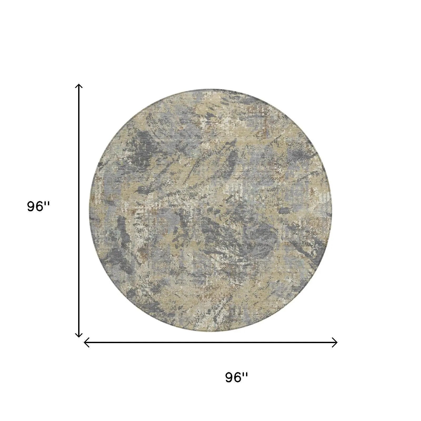 8' Gray And Khaki Round Abstract Washable Indoor Outdoor Area Rug Homeroots Outdoor