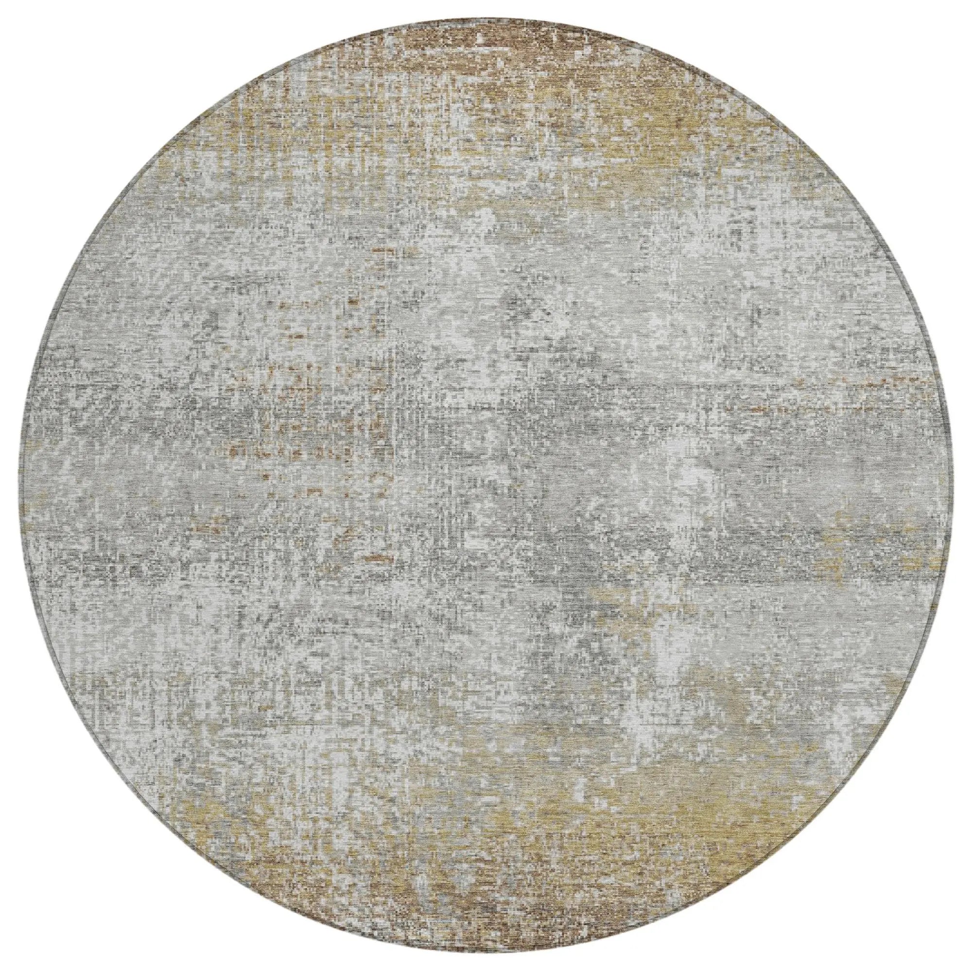 8' Gray And Khaki Round Abstract Washable Indoor Outdoor Area Rug Homeroots Outdoor