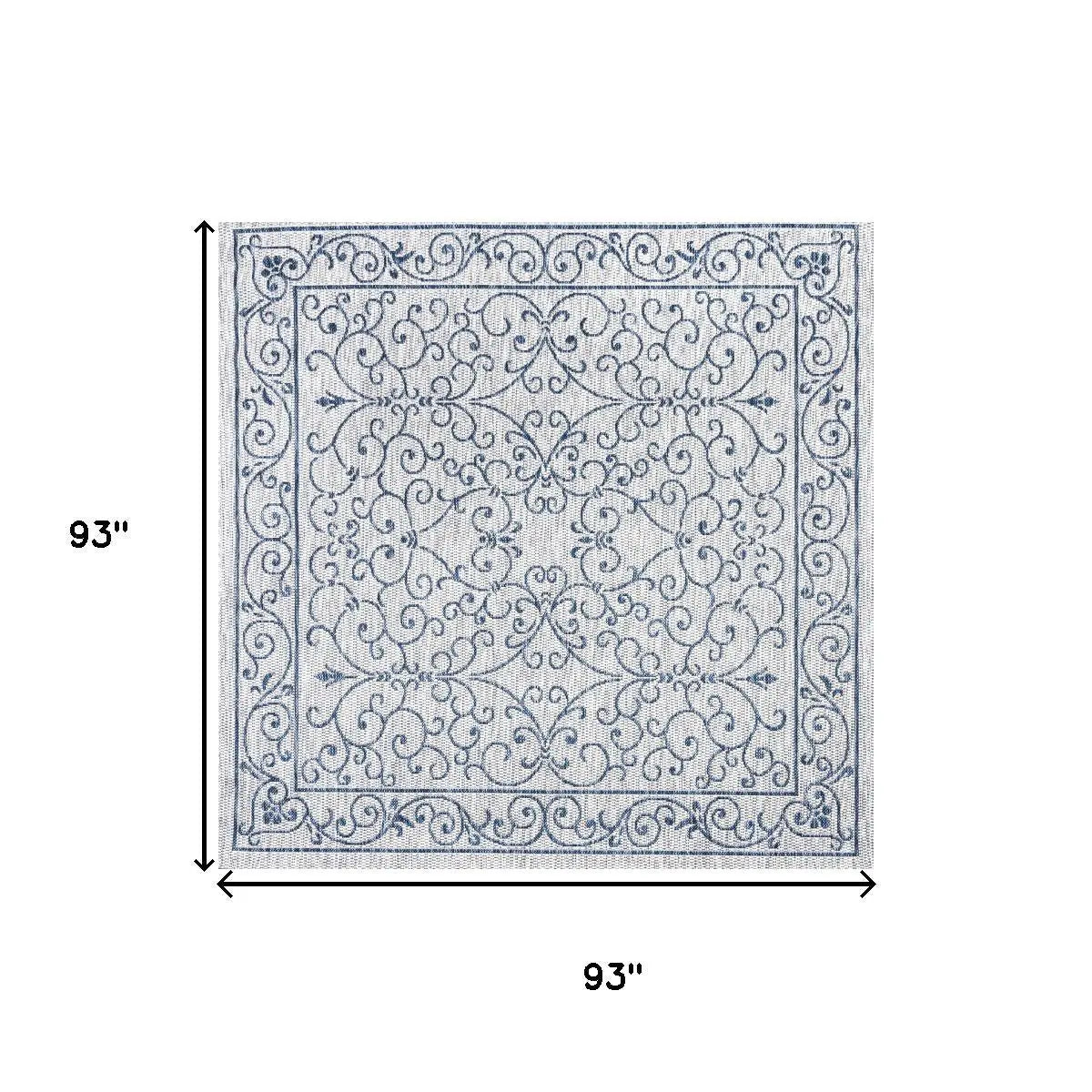 8' Gray And Navy Blue Square Medallion Indoor Outdoor Area Rug Homeroots Outdoor