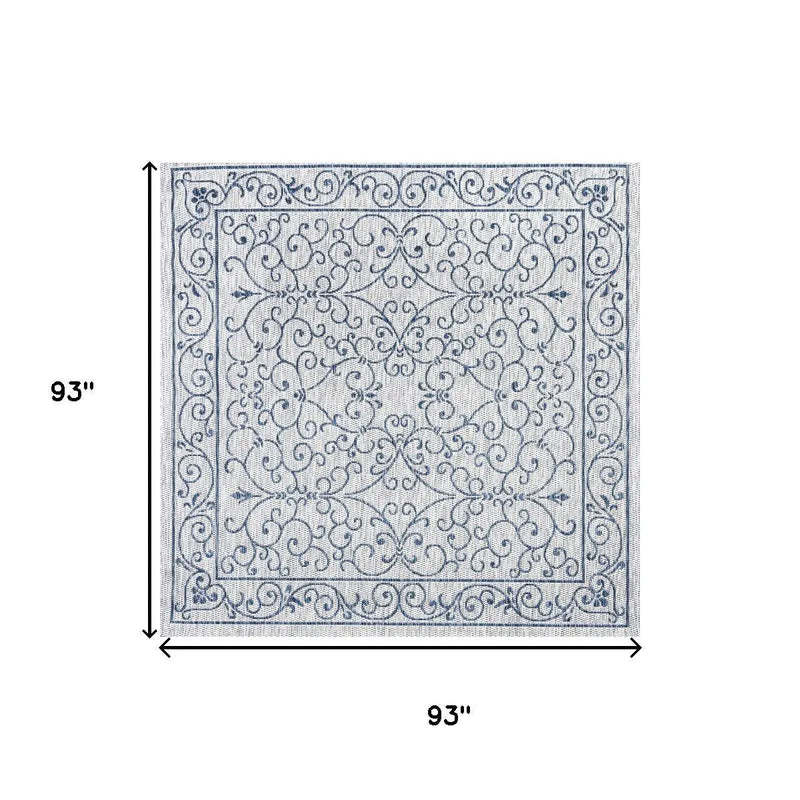 8' Gray And Navy Blue Square Medallion Indoor Outdoor Area Rug Homeroots Outdoor