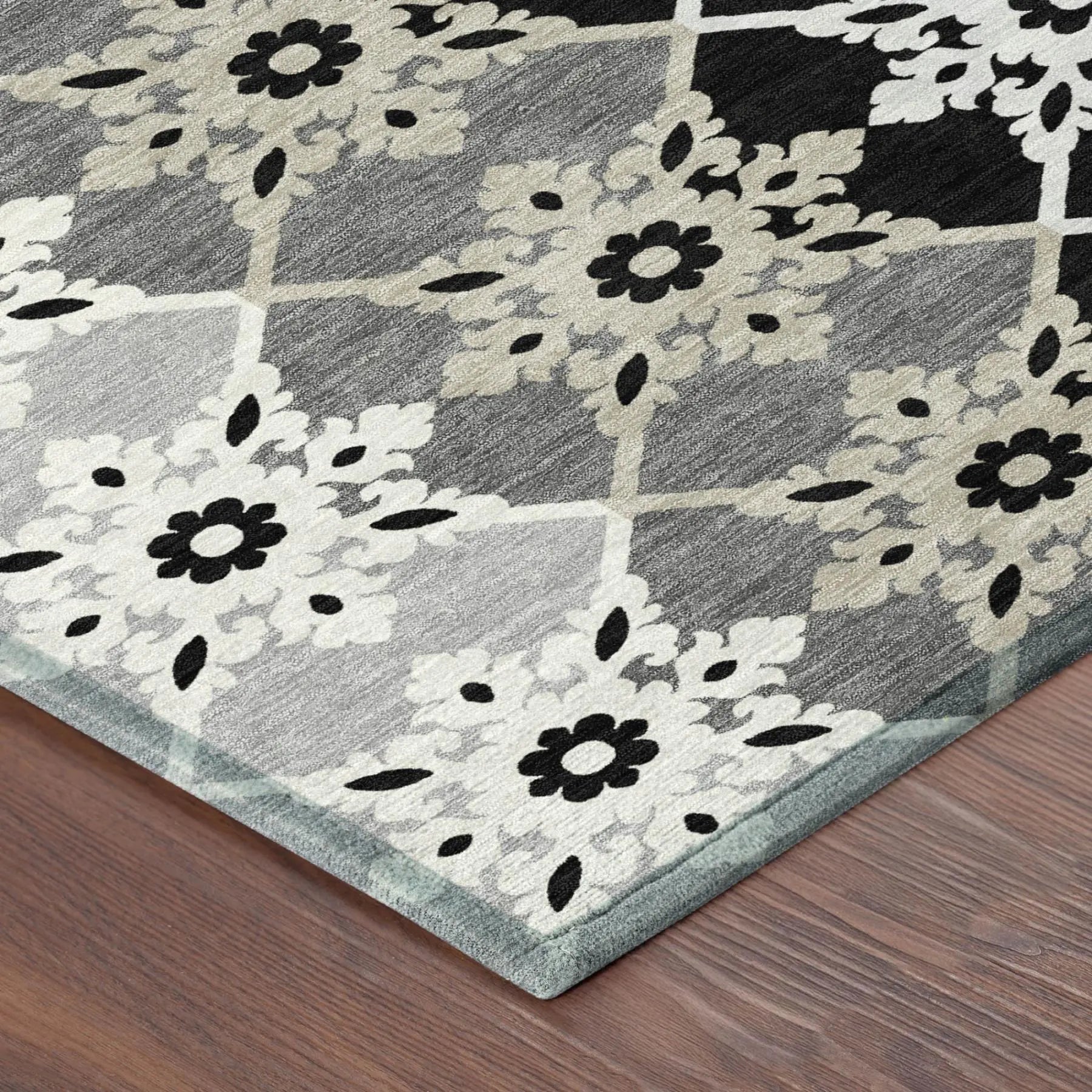 8' Gray And Pewter Round Floral Medallion Washable Indoor Outdoor Area Rug Homeroots Outdoor