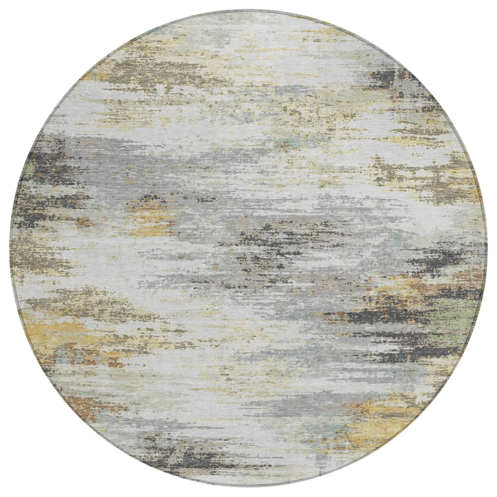 8' Gray And Silver Round Abstract Washable Indoor Outdoor Area Rug Homeroots Outdoor