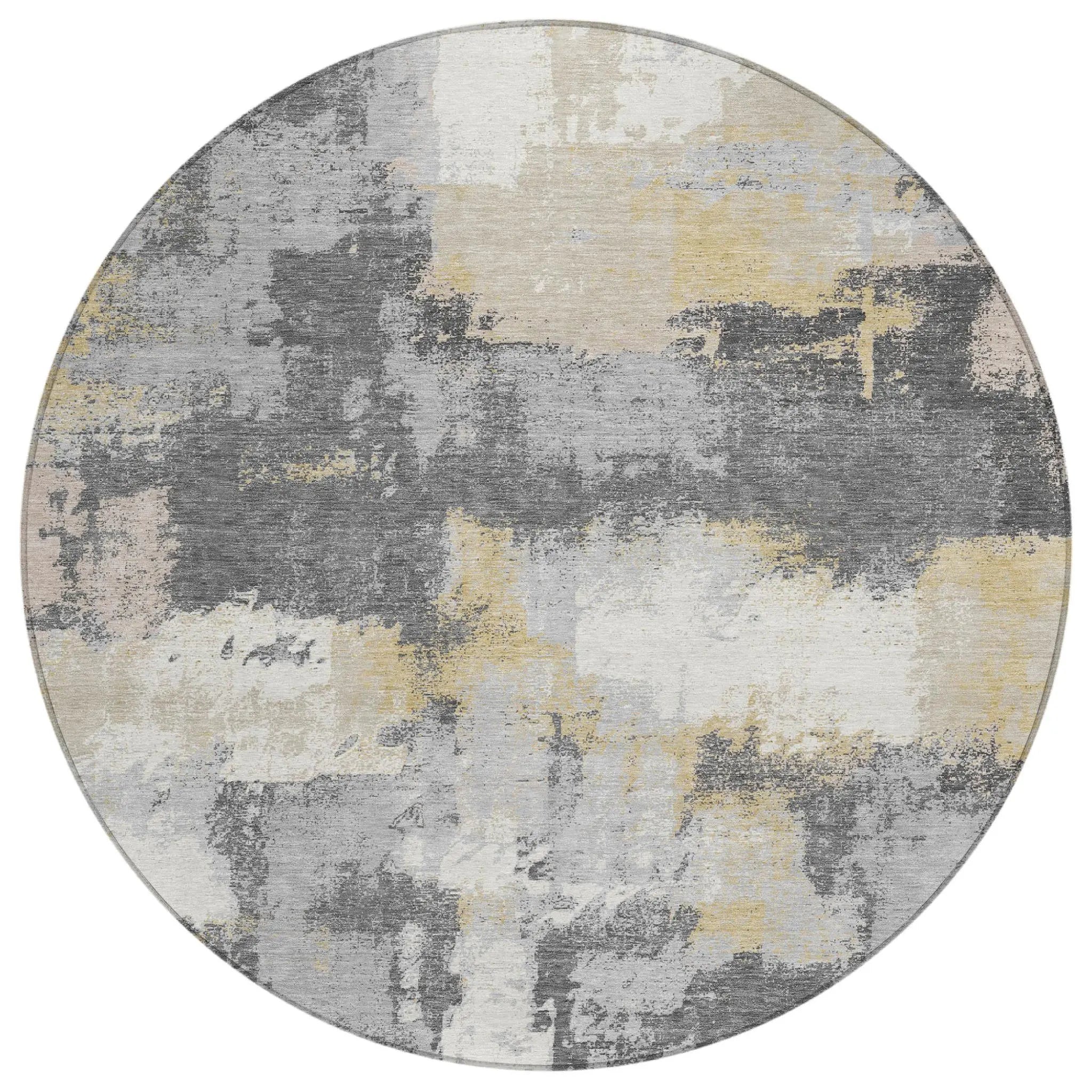 8' Gray And Silver Round Abstract Washable Indoor Outdoor Area Rug Homeroots Outdoor