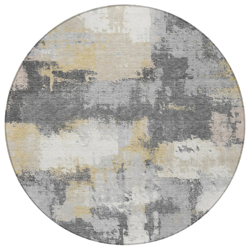 8' Gray And Silver Round Abstract Washable Indoor Outdoor Area Rug Homeroots Outdoor