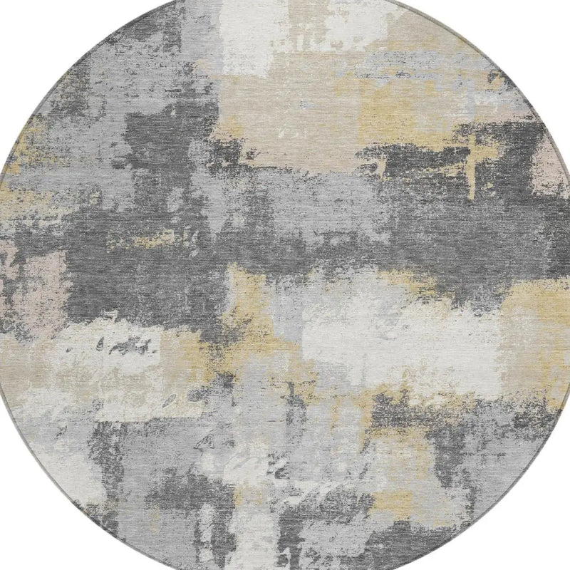 8' Gray And Silver Round Abstract Washable Indoor Outdoor Area Rug Homeroots Outdoor