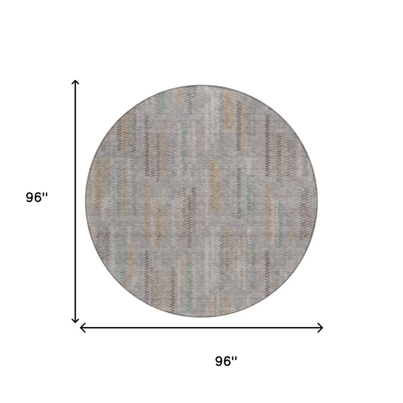 8' Gray And Silver Round Abstract Washable Indoor Outdoor Area Rug Homeroots Outdoor