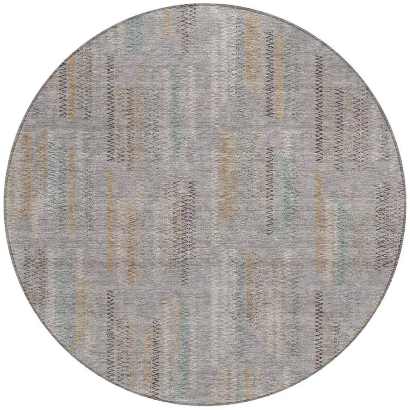 8' Gray And Silver Round Abstract Washable Indoor Outdoor Area Rug Homeroots Outdoor