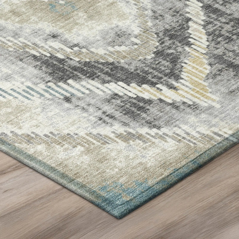 8' Gray And Silver Round Abstract Washable Indoor Outdoor Area Rug Homeroots Outdoor