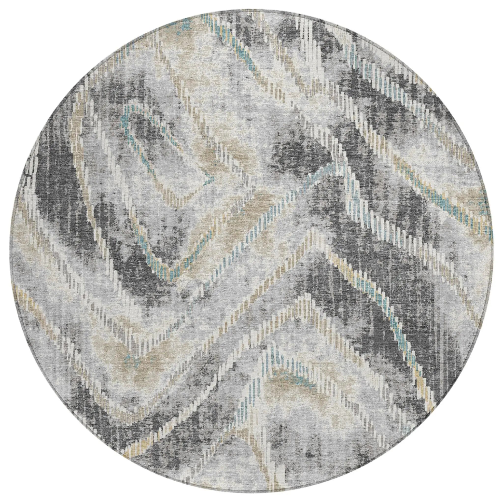 8' Gray And Silver Round Abstract Washable Indoor Outdoor Area Rug Homeroots Outdoor