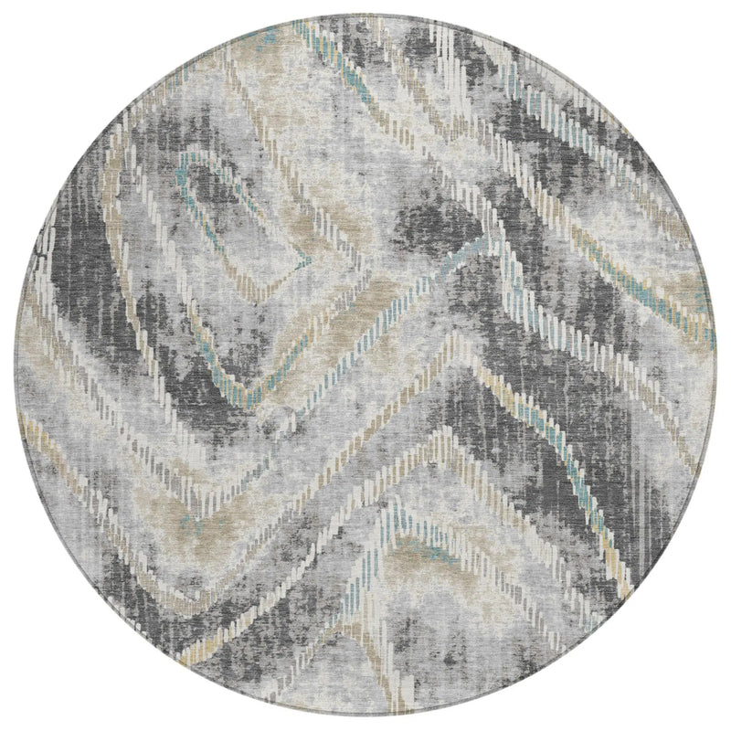 8' Gray And Silver Round Abstract Washable Indoor Outdoor Area Rug Homeroots Outdoor