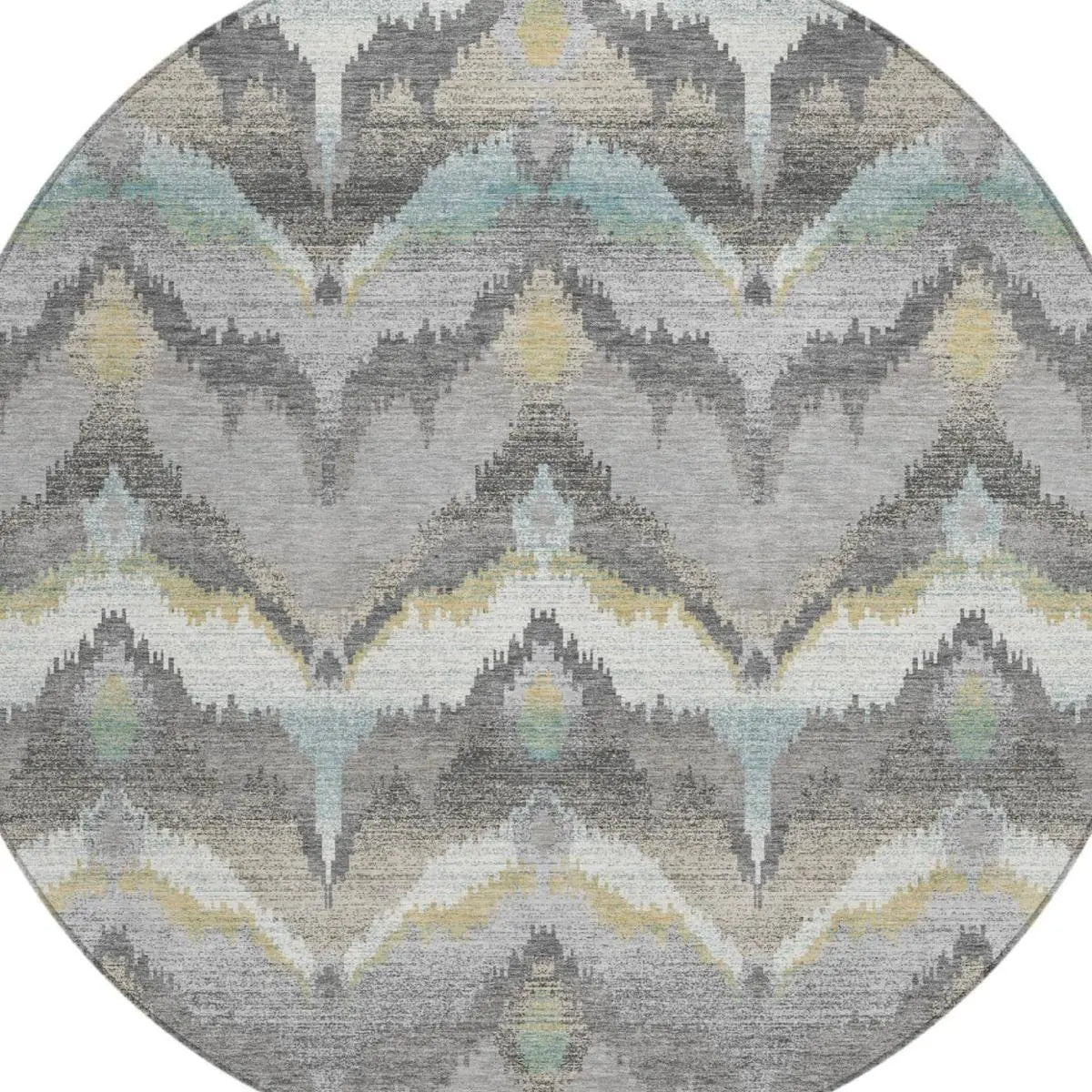 8' Gray And Silver Round Abstract Washable Indoor Outdoor Area Rug Homeroots Outdoor
