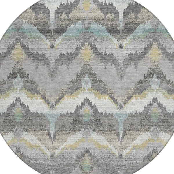 8' Gray And Silver Round Abstract Washable Indoor Outdoor Area Rug Homeroots Outdoor