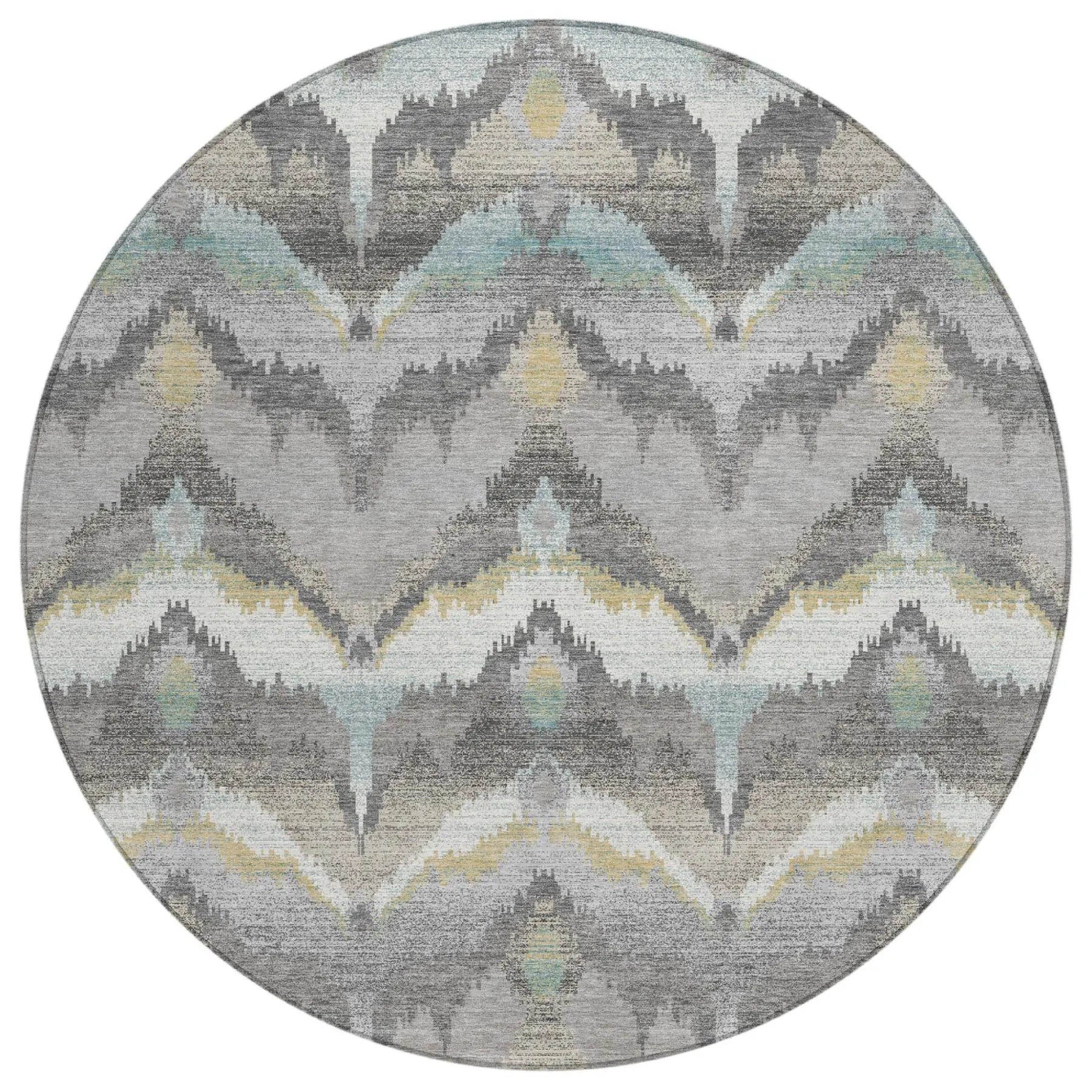 8' Gray And Silver Round Abstract Washable Indoor Outdoor Area Rug Homeroots Outdoor