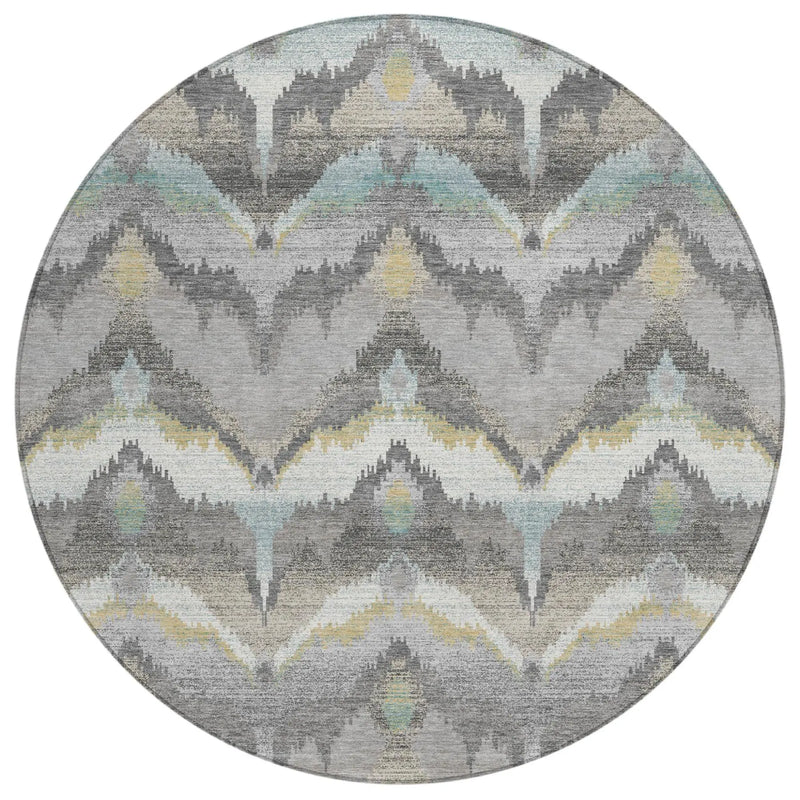 8' Gray And Silver Round Abstract Washable Indoor Outdoor Area Rug Homeroots Outdoor