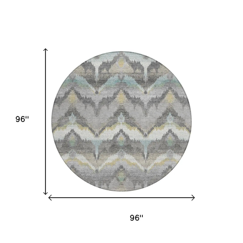 8' Gray And Silver Round Abstract Washable Indoor Outdoor Area Rug Homeroots Outdoor