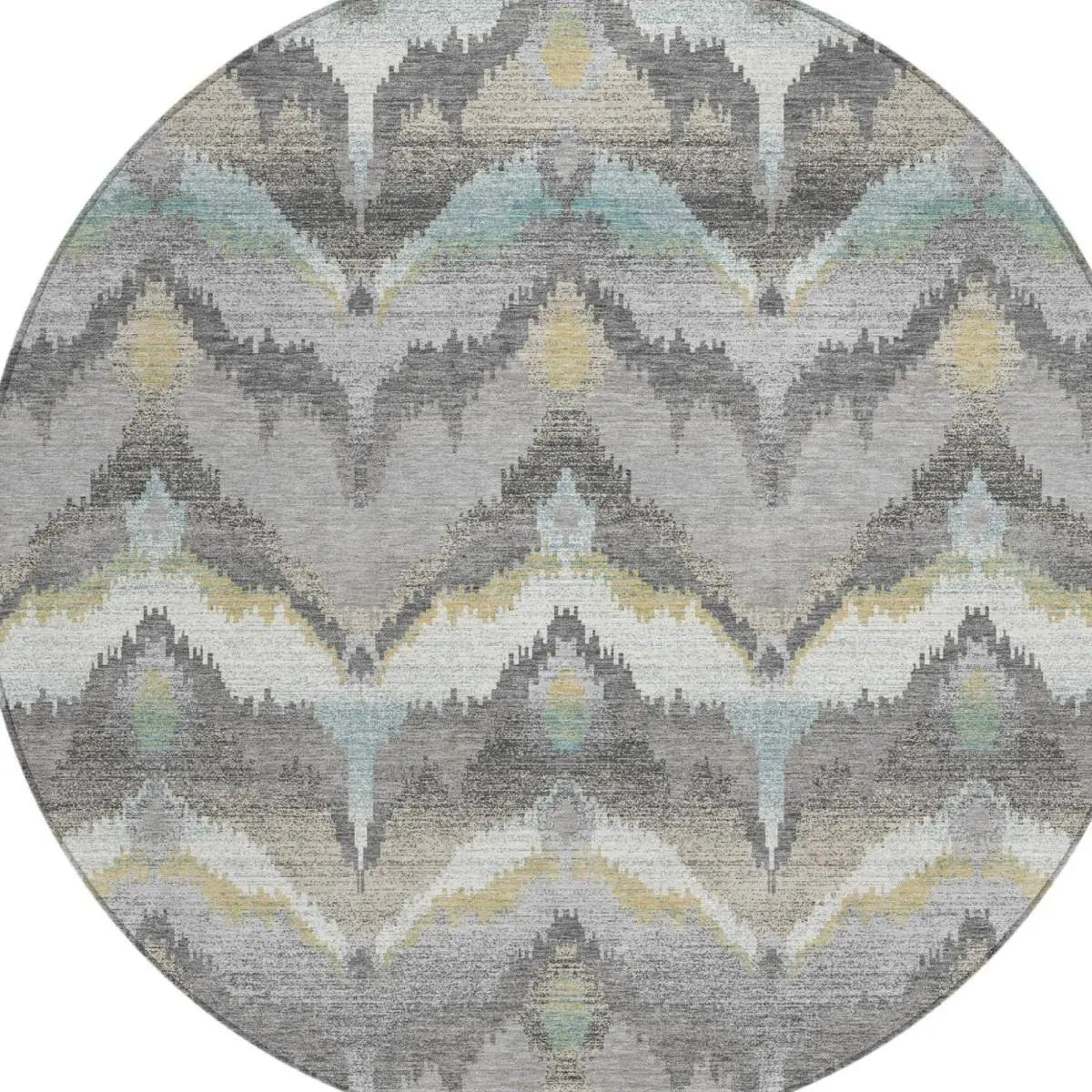 8' Gray And Silver Round Abstract Washable Indoor Outdoor Area Rug Homeroots Outdoor