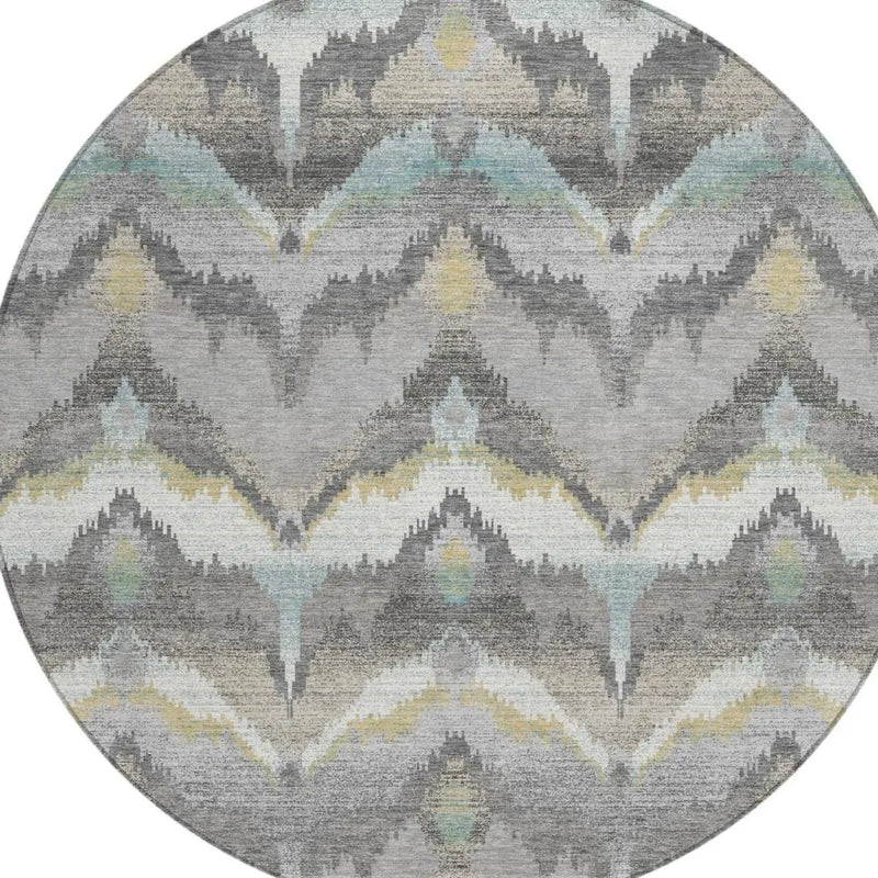 8' Gray And Silver Round Abstract Washable Indoor Outdoor Area Rug Homeroots Outdoor