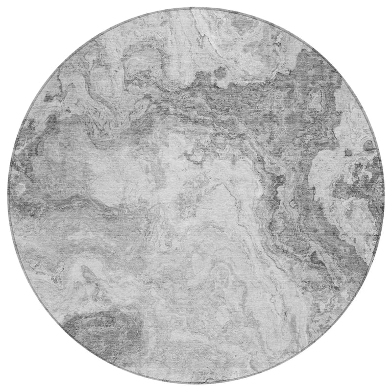 8' Gray And Silver Round Abstract Washable Indoor Outdoor Area Rug Homeroots Outdoor