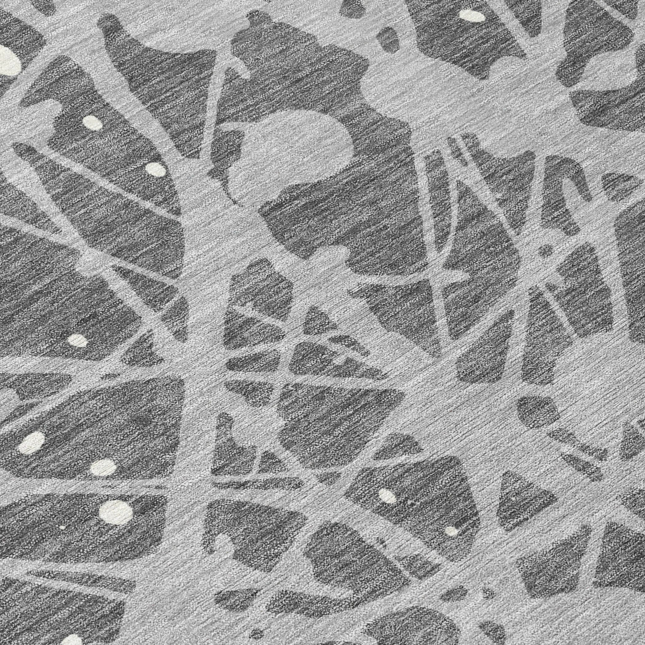 8' Gray And Silver Round Abstract Washable Indoor Outdoor Area Rug Homeroots Outdoor
